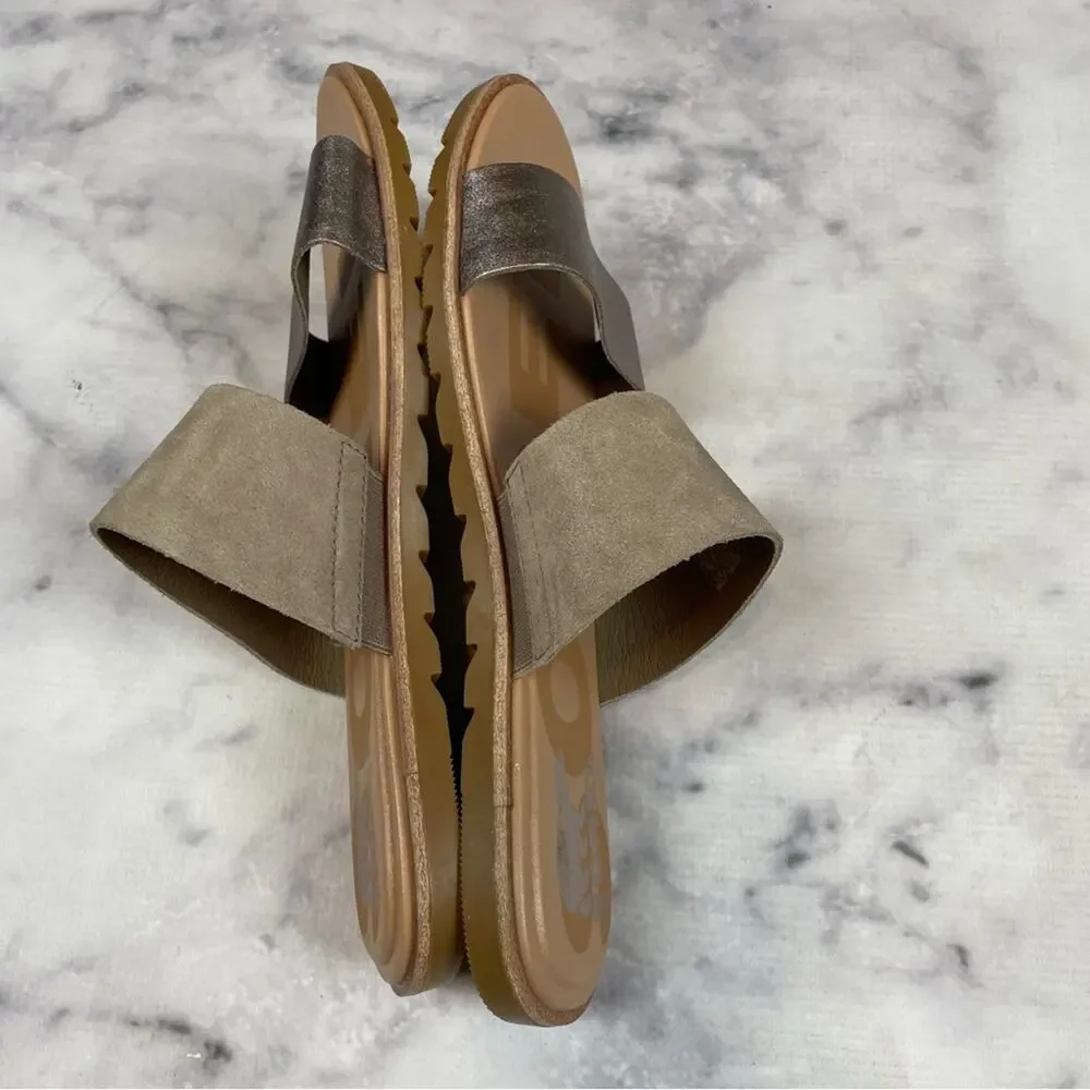 Sorel Ella II Suede Metallic Double Strap Slide Sandals NWOB Sz 8
